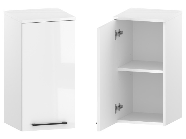 Słupek Łazienkowy RON 35 cm DW Lewy - Biały Wysoki Połysk - Uchwyty Czarne Matowe