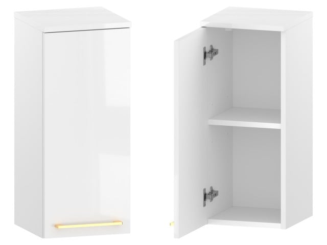 Słupek Łazienkowy RON 30 cm DW Lewy - Biały Wysoki Połysk - Uchwyty Złote Szczotkowane