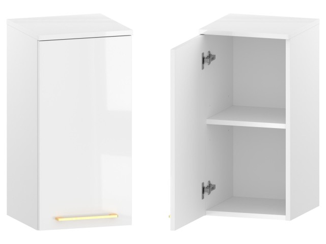 Słupek Łazienkowy RON 35 cm DW Lewy - Biały Wysoki Połysk - Uchwyty Złote Szczotkowane