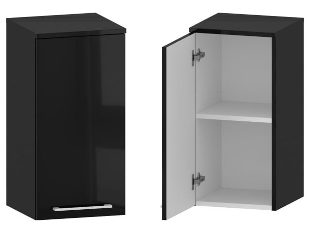 Słupek Łazienkowy RON 35 cm DW Lewy - Czarny Wysoki Połysk - Uchwyty Białe Matowe Słupek Łazienkowy RON 35 cm DW Lewy - Czarny Wysoki Połysk - Uchwyty Białe Matowe