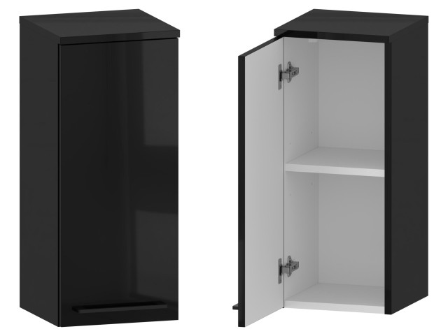 Słupek Łazienkowy RON 30 cm DW Lewy - Czarny Wysoki Połysk - Uchwyty Czarne Matowe