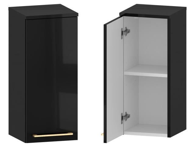 Słupek Łazienkowy RON 30 cm DW Lewy - Czarny Wysoki Połysk - Uchwyty Złote Szczotkowane