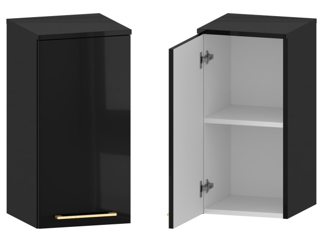 Słupek Łazienkowy RON 35 cm DW Lewy - Czarny Wysoki Połysk - Uchwyty Złote Szczotkowane