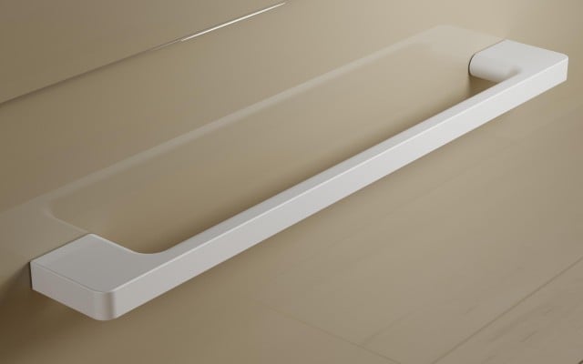 Słupek Łazienkowy RON 35 cm DW Lewy - Cappuccino Wysoki Połysk - Uchwyty Białe Matowe