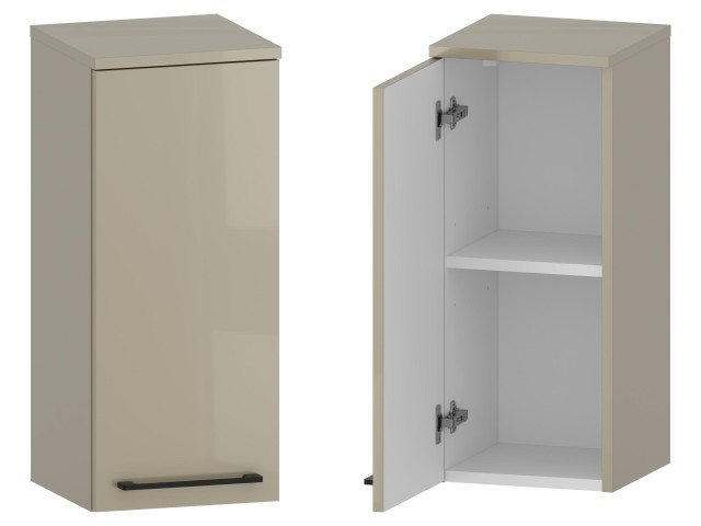 Słupek Łazienkowy RON 30 cm DW Lewy - Cappuccino Wysoki Połysk - Uchwyty Czarne Matowe