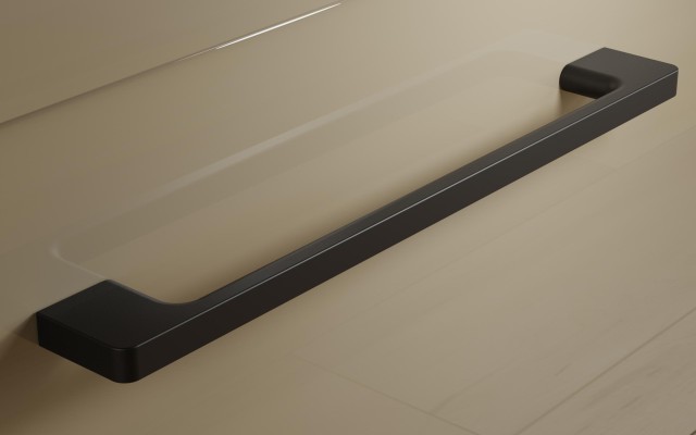 Słupek Łazienkowy RON 30 cm DW Lewy - Cappuccino Wysoki Połysk - Uchwyty Czarne Matowe