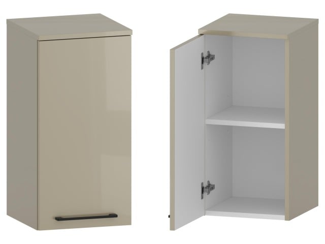 Słupek Łazienkowy RON 35 cm DW Lewy - Cappuccino Wysoki Połysk - Uchwyty Czarne Matowe