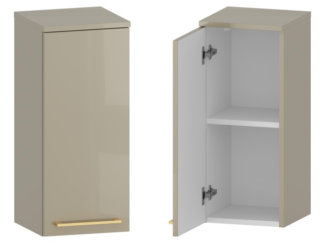 Słupek Łazienkowy RON 30 cm DW Lewy - Cappuccino Wysoki Połysk - Uchwyty Złote Szczotkowane