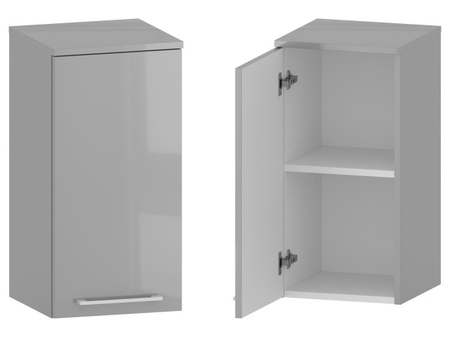 Słupek Łazienkowy RON 35 cm DW Lewy - Szary Wysoki Połysk - Uchwyty Białe Matowe