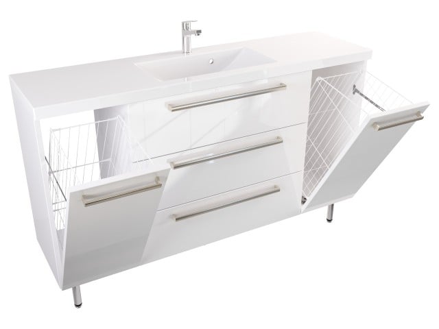 Szafka Stojąca Z Umywalką ATH 140 cm K - Biały Wysoki Połysk - Uchwyty Stal Szczotkowana Szafka Stojąca Z Umywalką ATH 140 cm K - Biały Wysoki Połysk - Uchwyty Stal Szczotkowana