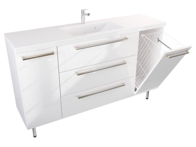 Szafka Stojąca Z Umywalką ATH 140 cm DK - Biały Wysoki Połysk - Uchwyty Stal Szczotkowana Szafka Stojąca Z Umywalką ATH 140 cm DK - Biały Wysoki Połysk - Uchwyty Stal Szczotkowana