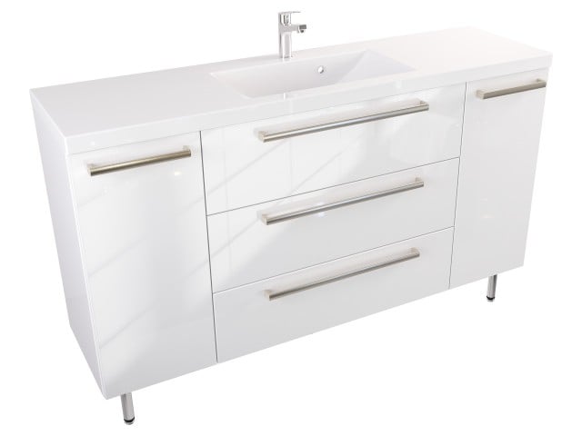 Szafka Stojąca Z Umywalką ATH 140 cm D - Biały Wysoki Połysk - Uchwyty Stal Szczotkowana Szafka Stojąca Z Umywalką ATH 140 cm D - Biały Wysoki Połysk - Uchwyty Stal Szczotkowana