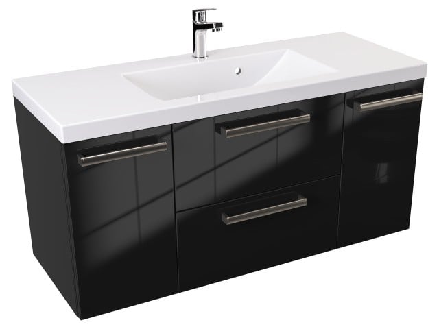Szafka Wisząca Z Umywalką ATH 100 cm D - Czarny Wysoki Połysk - Uchwyty Stal Szczotkowana Szafka Wisząca Z Umywalką ATH 100 cm D - Czarny Wysoki Połysk - Uchwyty Stal Szczotkowana