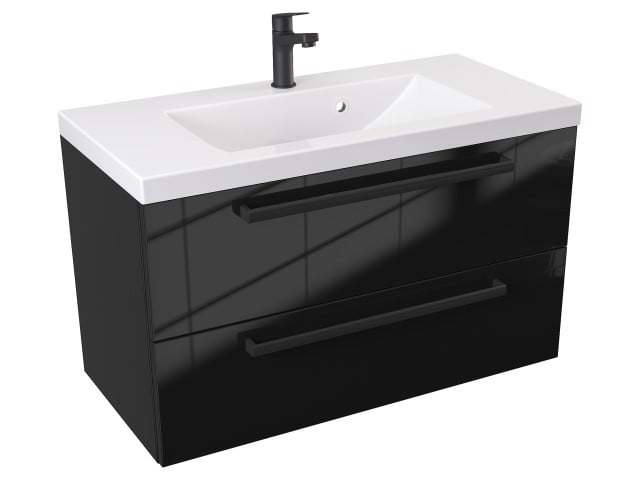 Szafka Wisząca Z Umywalką ATH 80 cm - Czarny Wysoki Połysk - Uchwyty Czarne Matowe Szafka Wisząca Z Umywalką ATH 80 cm - Czarny Wysoki Połysk - Uchwyty Czarne Matowe