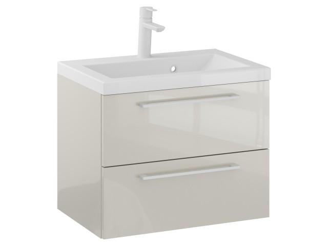 Szafka Wisząca Z Umywalką RON 60 cm - Kaszmir Wysoki Połysk - Uchwyty Białe Matowe