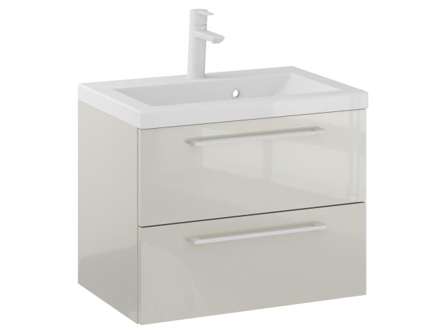 Szafka Wisząca Z Umywalką RON 60 cm - Kaszmir Wysoki Połysk - Uchwyty Białe Matowe Szafka Wisząca Z Umywalką RON 60 cm - Kaszmir Wysoki Połysk - Uchwyty Białe Matowe