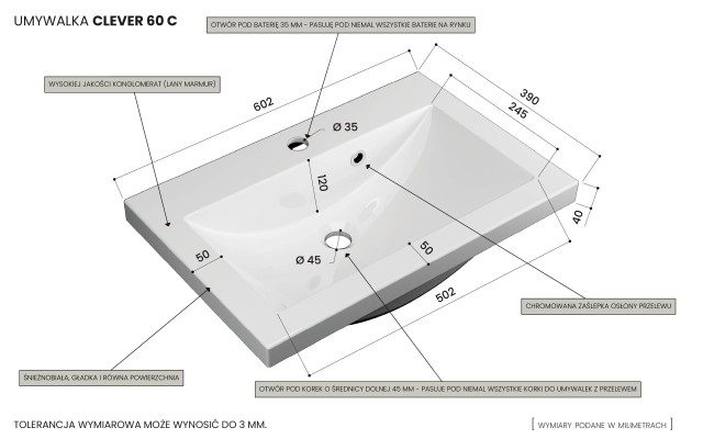 Szafka Wisząca Z Umywalką RON 60 cm - Kaszmir Wysoki Połysk - Uchwyty Białe Matowe