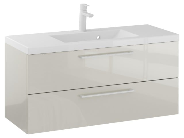 Szafka Wisząca Z Umywalką RON 100 cm - Kaszmir Wysoki Połysk - Uchwyty Białe Matowe Szafka Wisząca Z Umywalką RON 100 cm - Kaszmir Wysoki Połysk - Uchwyty Białe Matowe