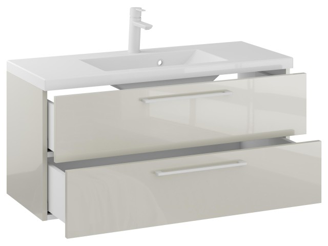 Szafka Wisząca Z Umywalką RON 100 cm - Kaszmir Wysoki Połysk - Uchwyty Białe Matowe