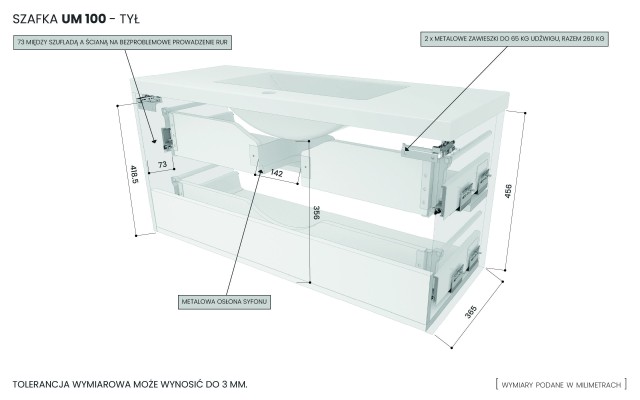 Szafka Wisząca Z Umywalką RON 100 cm - Kaszmir Wysoki Połysk - Uchwyty Białe Matowe