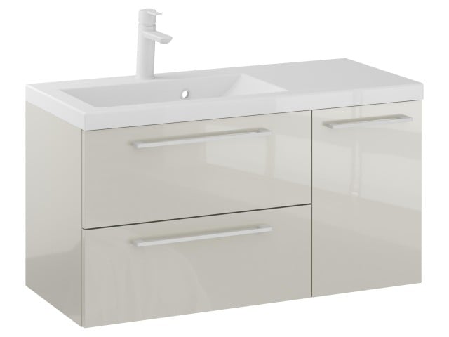Szafka Wisząca Z Umywalką RON 90 cm D Lewa - Kaszmir Wysoki Połysk - Uchwyty Białe Matowe Szafka Wisząca Z Umywalką RON 90 cm D Lewa - Kaszmir Wysoki Połysk - Uchwyty Białe Matowe