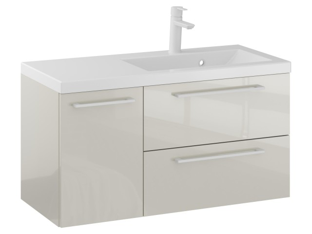 Szafka Wisząca Z Umywalką RON 90 cm D Prawa - Kaszmir Wysoki Połysk - Uchwyty Białe Matowe Szafka Wisząca Z Umywalką RON 90 cm D Prawa - Kaszmir Wysoki Połysk - Uchwyty Białe Matowe