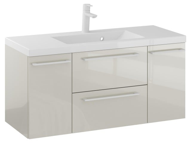Szafka Wisząca Z Umywalką RON 100 cm D - Kaszmir Wysoki Połysk - Uchwyty Białe Matowe Szafka Wisząca Z Umywalką RON 100 cm D - Kaszmir Wysoki Połysk - Uchwyty Białe Matowe