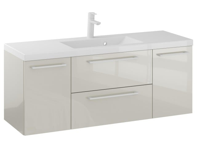 Szafka Wisząca Z Umywalką RON 120 cm D - Kaszmir Wysoki Połysk - Uchwyty Białe Matowe