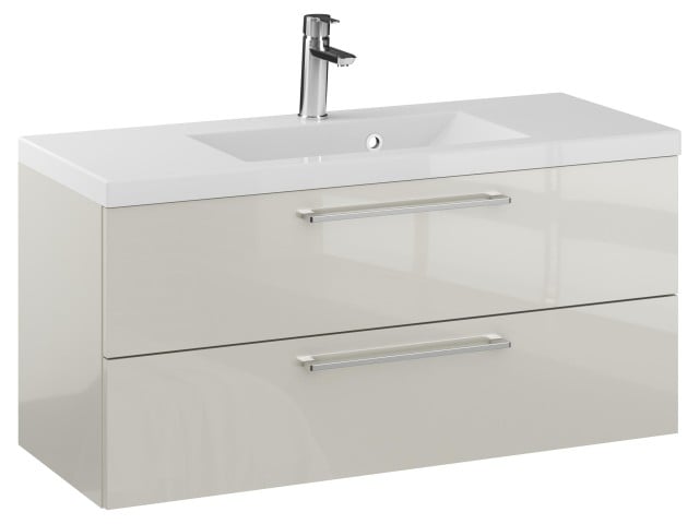 Szafka Wisząca Z Umywalką RON 100 cm - Kaszmir Wysoki Połysk - Uchwyty Chromowane