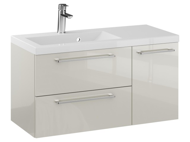 Szafka Wisząca Z Umywalką RON 90 cm D Lewa - Kaszmir Wysoki Połysk - Uchwyty Chromowane Szafka Wisząca Z Umywalką RON 90 cm D Lewa - Kaszmir Wysoki Połysk - Uchwyty Chromowane