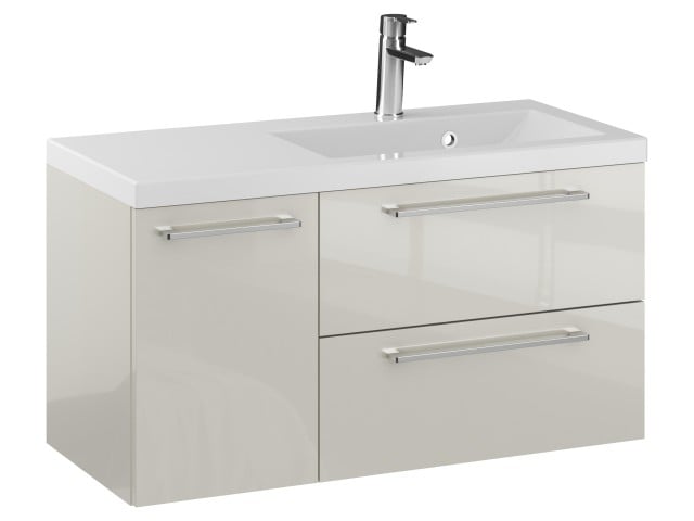 Szafka Wisząca Z Umywalką RON 90 cm D Prawa - Kaszmir Wysoki Połysk - Uchwyty Chromowane Szafka Wisząca Z Umywalką RON 90 cm D Prawa - Kaszmir Wysoki Połysk - Uchwyty Chromowane