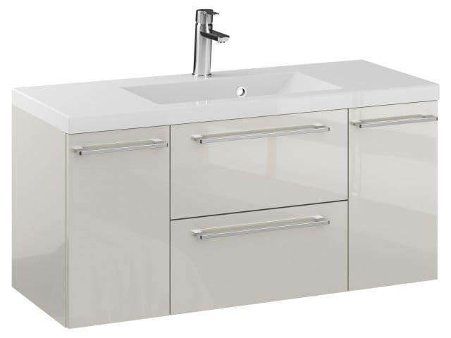 Szafka Wisząca Z Umywalką RON 100 cm D - Kaszmir Wysoki Połysk - Uchwyty Chromowane