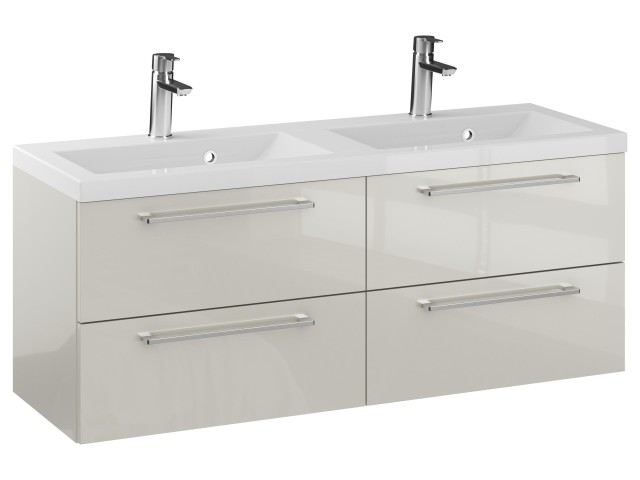 Szafka Wisząca Z Umywalką RON 120 cm DUO - Kaszmir Wysoki Połysk - Uchwyty Chromowane