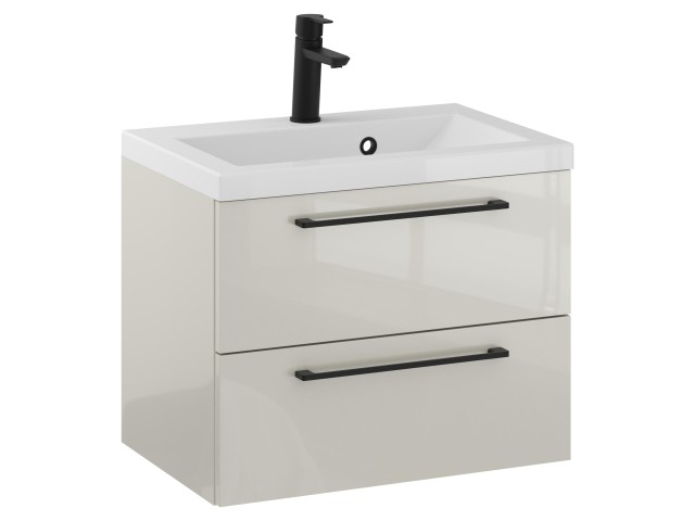 Szafka Wisząca Z Umywalką RON 60 cm - Kaszmir Wysoki Połysk - Uchwyty Czarne Matowe Szafka Wisząca Z Umywalką RON 60 cm - Kaszmir Wysoki Połysk - Uchwyty Czarne Matowe