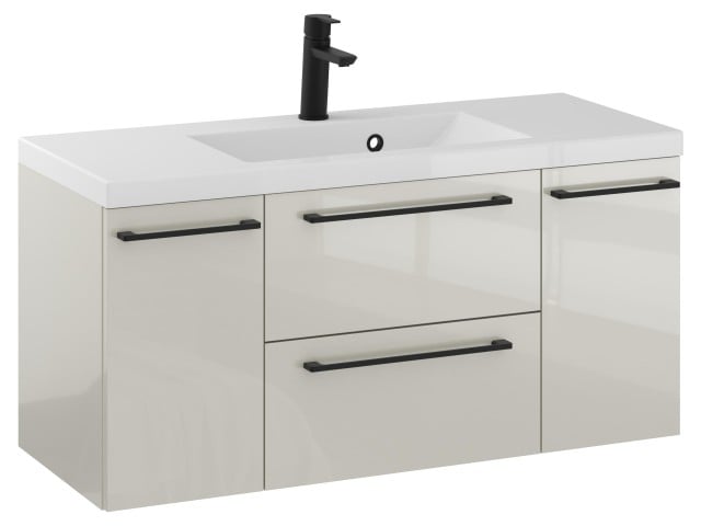 Szafka Wisząca Z Umywalką RON 100 cm D - Kaszmir Wysoki Połysk - Uchwyty Czarne Matowe Szafka Wisząca Z Umywalką RON 100 cm D - Kaszmir Wysoki Połysk - Uchwyty Czarne Matowe