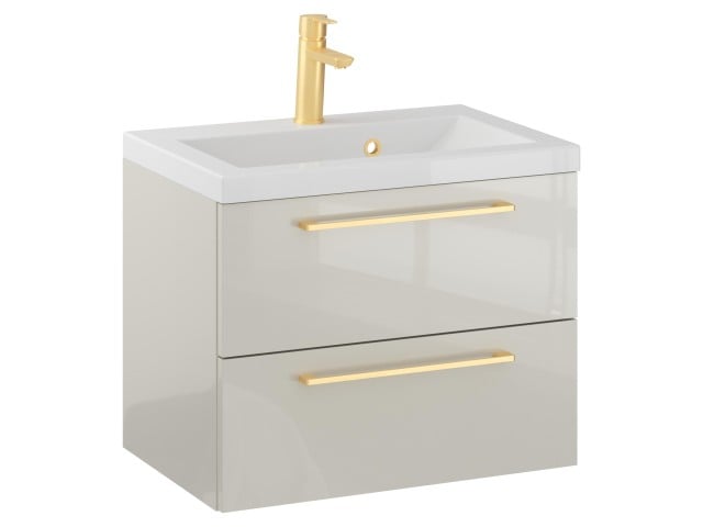 Szafka Wisząca Z Umywalką RON 60 cm - Kaszmir Wysoki Połysk - Uchwyty Złote Szczotkowane Szafka Wisząca Z Umywalką RON 60 cm - Kaszmir Wysoki Połysk - Uchwyty Złote Szczotkowane