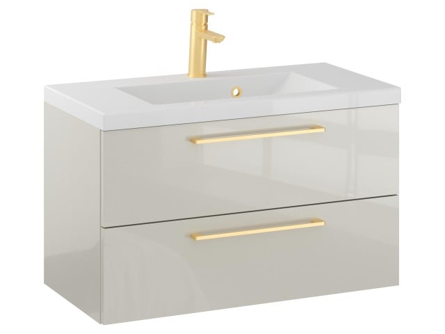 Szafka Wisząca Z Umywalką RON 80 cm - Kaszmir Wysoki Połysk - Uchwyty Złote Szczotkowane Szafka Wisząca Z Umywalką RON 80 cm - Kaszmir Wysoki Połysk - Uchwyty Złote Szczotkowane