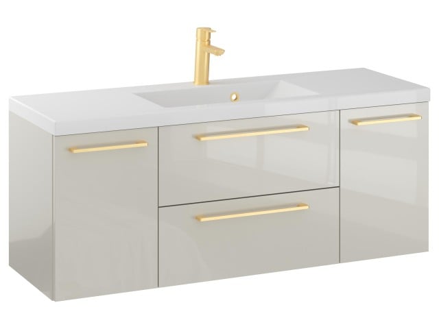 Szafka Wisząca Z Umywalką RON 120 cm D - Kaszmir Wysoki Połysk - Uchwyty Złote Szczotkowane Szafka Wisząca Z Umywalką RON 120 cm D - Kaszmir Wysoki Połysk - Uchwyty Złote Szczotkowane