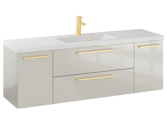 Szafka Wisząca Z Umywalką RON 140 cm D - Kaszmir Wysoki Połysk - Uchwyty Złote Szczotkowane Szafka Wisząca Z Umywalką RON 140 cm D - Kaszmir Wysoki Połysk - Uchwyty Złote Szczotkowane