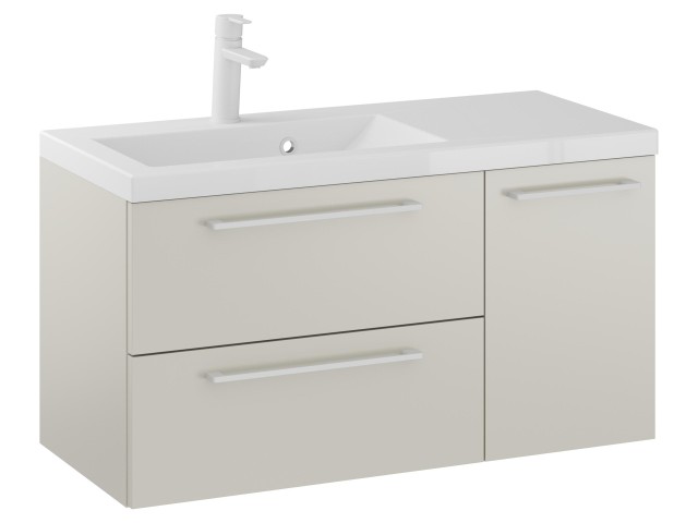 Szafka Wisząca Z Umywalką RON 90 cm D Lewa - Kaszmir Mat - Uchwyty Białe Matowe Szafka Wisząca Z Umywalką RON 90 cm D Lewa - Kaszmir Mat - Uchwyty Białe Matowe