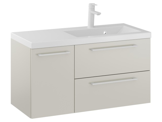 Szafka Wisząca Z Umywalką RON 90 cm D Prawa - Kaszmir Mat - Uchwyty Białe Matowe Szafka Wisząca Z Umywalką RON 90 cm D Prawa - Kaszmir Mat - Uchwyty Białe Matowe