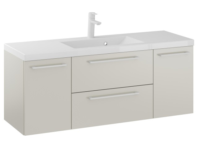 Szafka Wisząca Z Umywalką RON 120 cm D - Kaszmir Mat - Uchwyty Białe Matowe