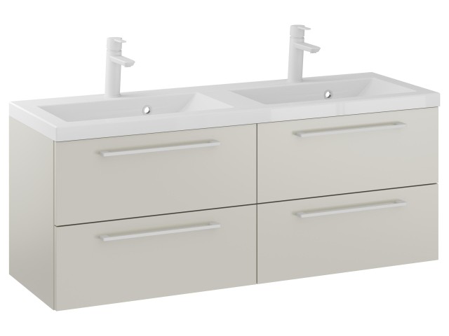 Szafka Wisząca Z Umywalką RON 120 cm DUO - Kaszmir Mat - Uchwyty Białe Matowe Szafka Wisząca Z Umywalką RON 120 cm DUO - Kaszmir Mat - Uchwyty Białe Matowe