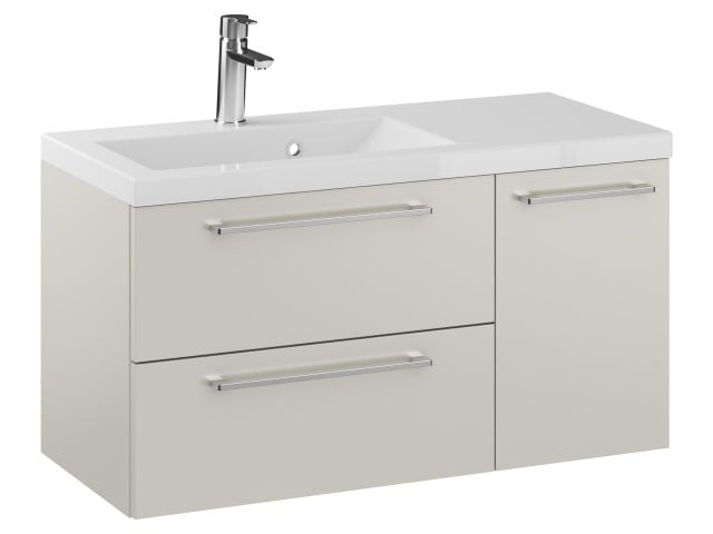 Szafka Wisząca Z Umywalką RON 90 cm D Lewa - Kaszmir Mat - Uchwyty Chromowane Szafka Wisząca Z Umywalką RON 90 cm D Lewa - Kaszmir Mat - Uchwyty Chromowane