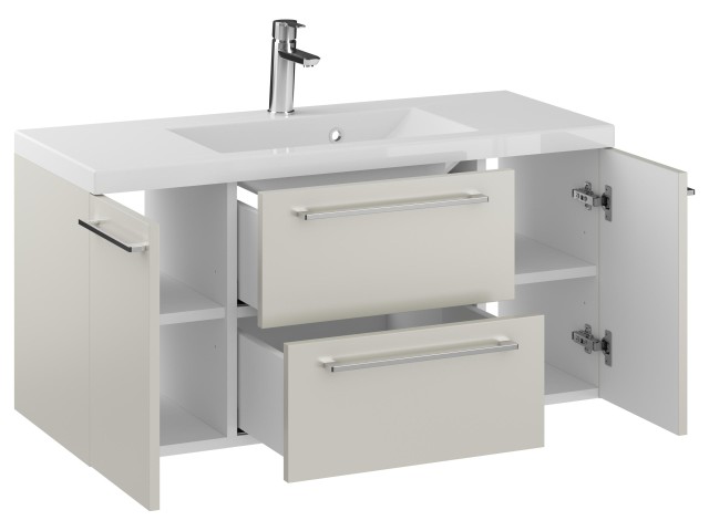 Szafka Wisząca Z Umywalką RON 100 cm D - Kaszmir Mat - Uchwyty Chromowane