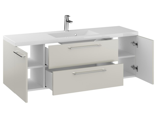 Szafka Wisząca Z Umywalką RON 140 cm D - Kaszmir Mat - Uchwyty Chromowane