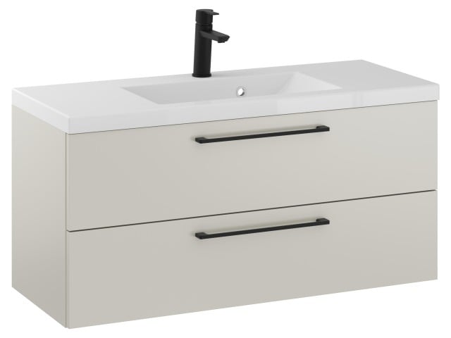 Szafka Wisząca Z Umywalką RON 100 cm - Kaszmir Mat - Uchwyty Czarne Matowe Szafka Wisząca Z Umywalką RON 100 cm - Kaszmir Mat - Uchwyty Czarne Matowe