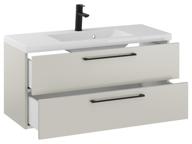 Szafka Wisząca Z Umywalką RON 100 cm - Kaszmir Mat - Uchwyty Czarne Matowe