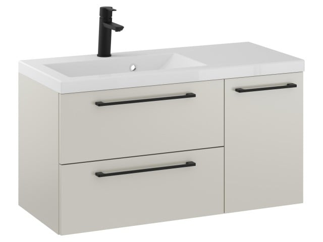 Szafka Wisząca Z Umywalką RON 90 cm D Lewa - Kaszmir Mat - Uchwyty Czarne Matowe Szafka Wisząca Z Umywalką RON 90 cm D Lewa - Kaszmir Mat - Uchwyty Czarne Matowe