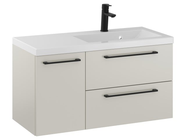 Szafka Wisząca Z Umywalką RON 90 cm D Prawa - Kaszmir Mat - Uchwyty Czarne Matowe